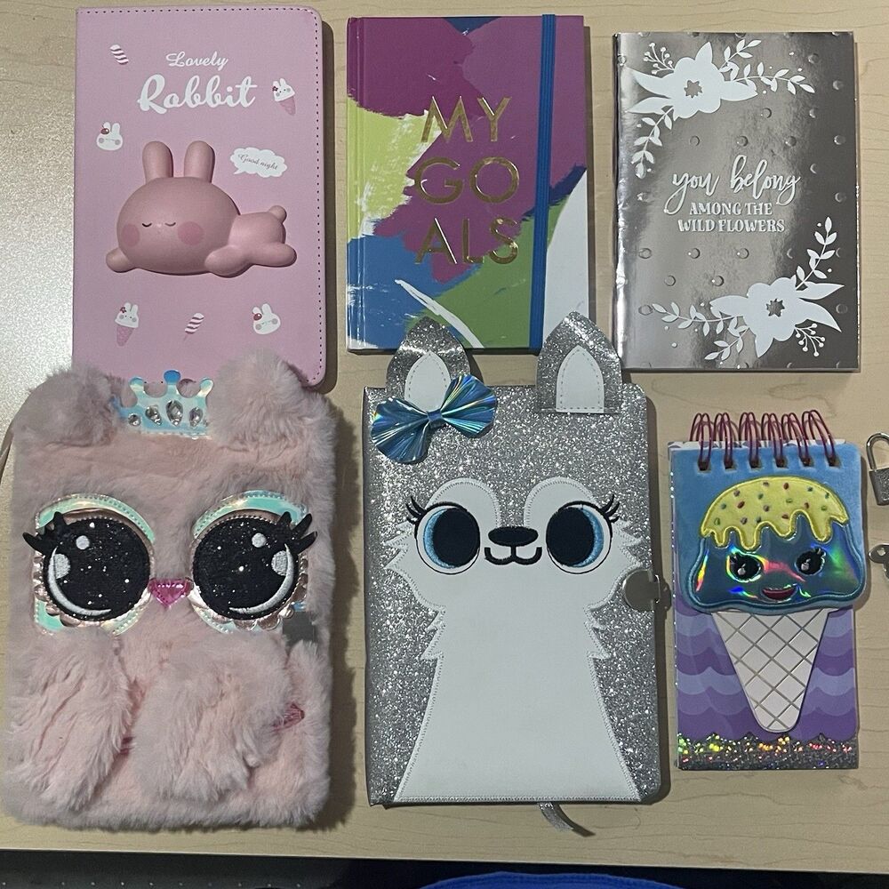 Lot of 6 Notebooks Journal Diary Claires Plush Lock & Key 3D Icecream Cute Kids